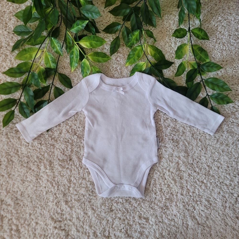 Baby Girl White Soft Ribbed Onesie (0-3 Months)